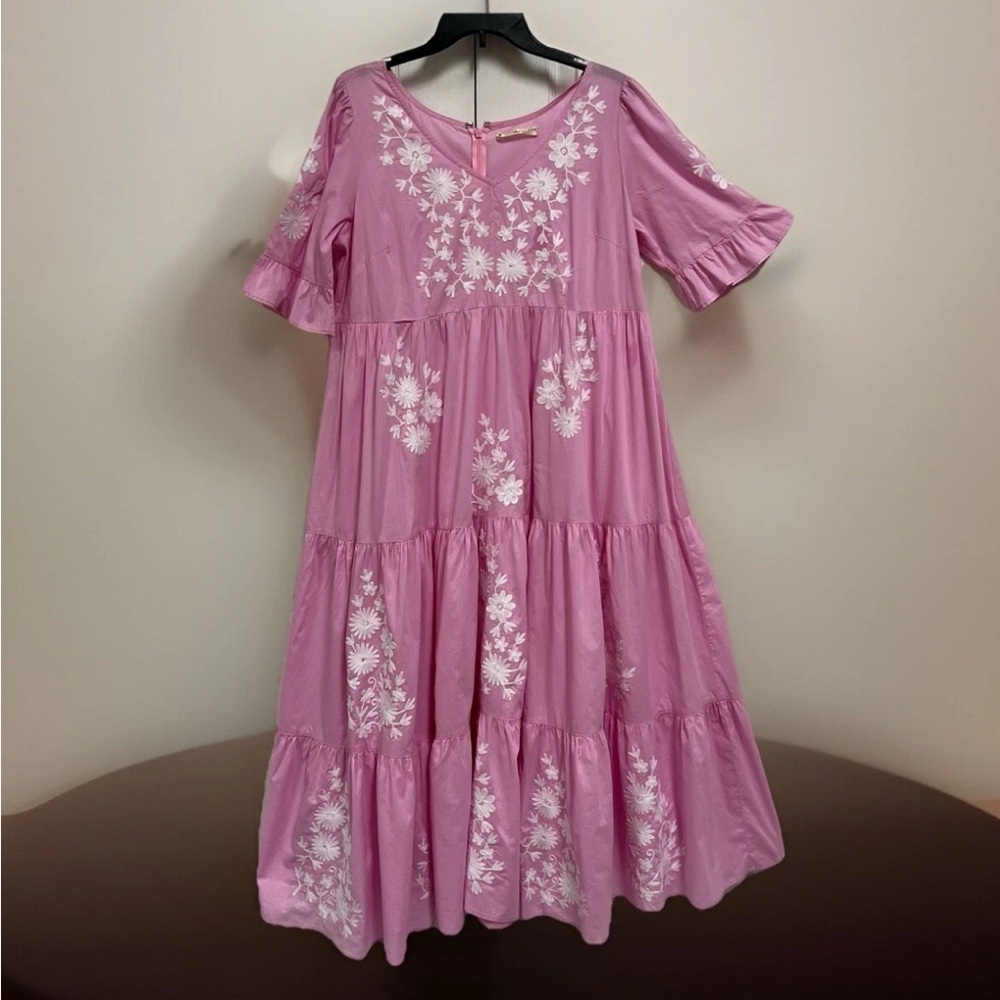 Wayward Fancies E Shakti Pink Floral Embroidered Dress Size XL (16)
